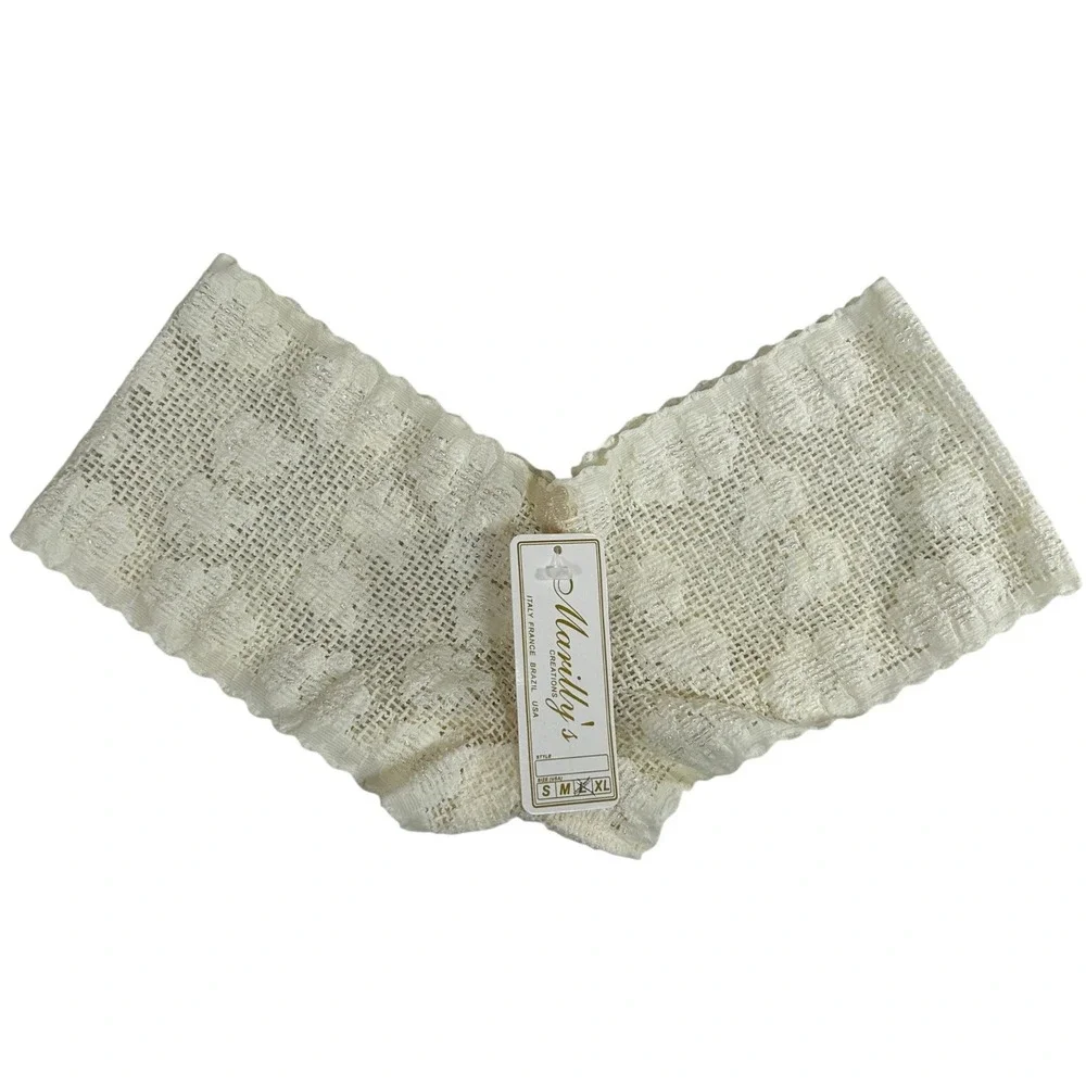 Marilly's VTG Cream Floral‎ Lace Boyshort Panties Size Large NWT Made in Brazil